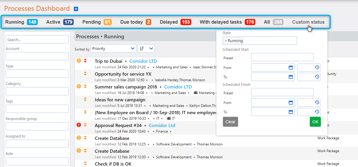 Processes Dashboard | Help Center | Comidor