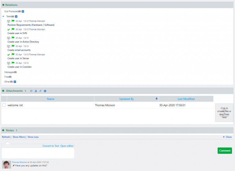 Processes Dashboard | Help Center | Comidor