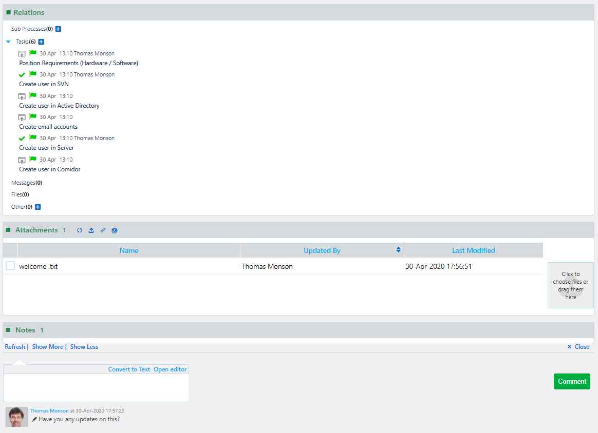 Processes Dashboard | Help Center | Comidor