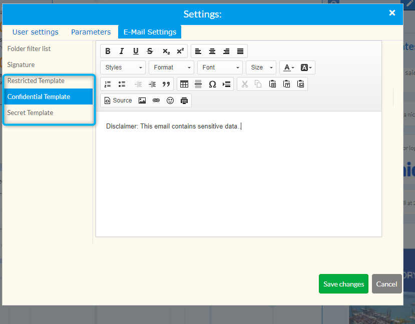 Email settings | Comidor Platform