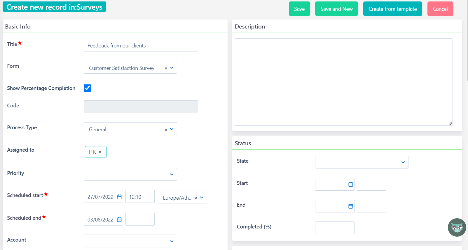 Add new survey - surveys form designer V6.2 | Comidor Platform