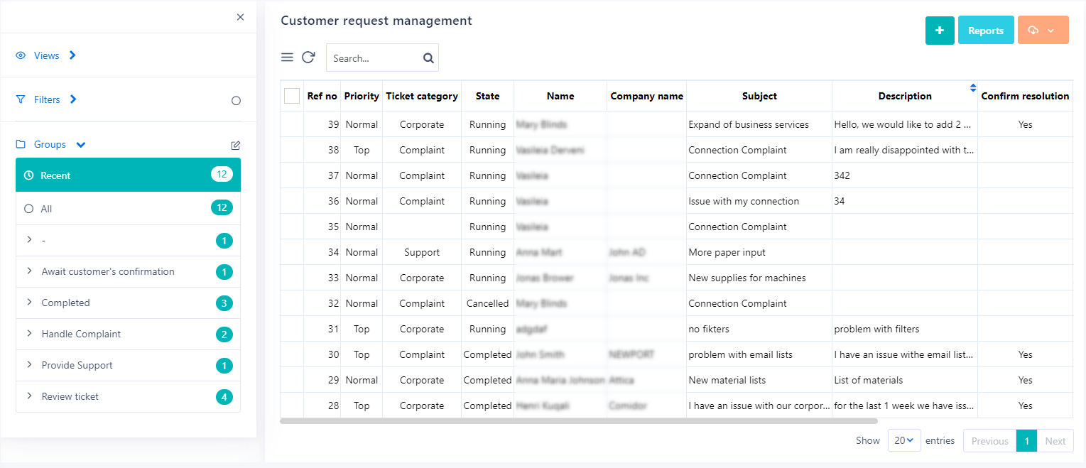 App summary table | Comidor Platform