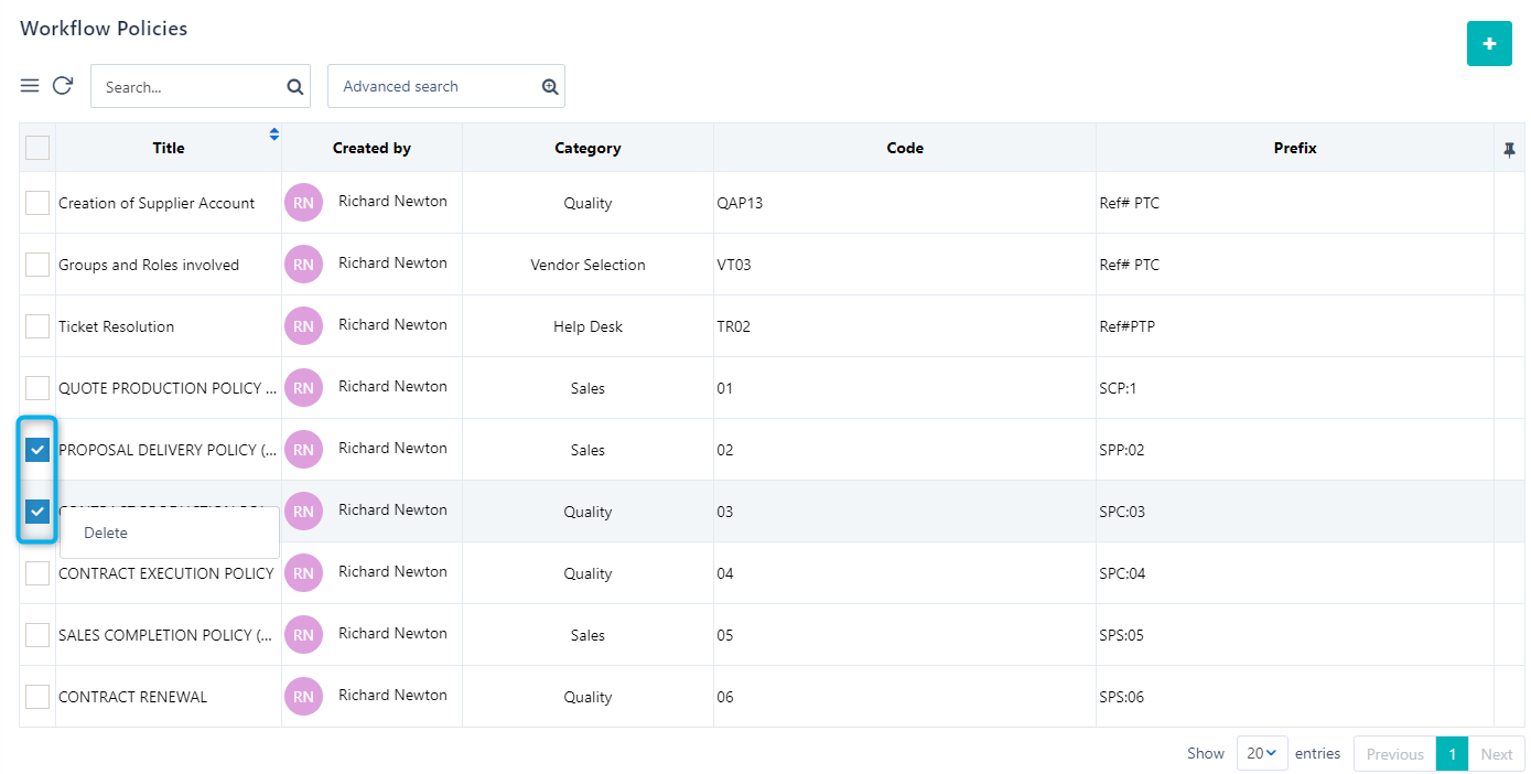 manage workflow policy | Comidor Platform