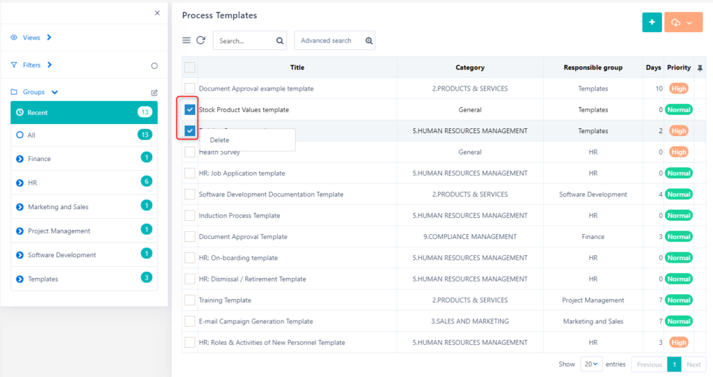Process Templates | Help Center | Comidor