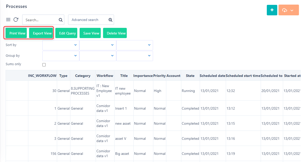 export options | Comidor Platform