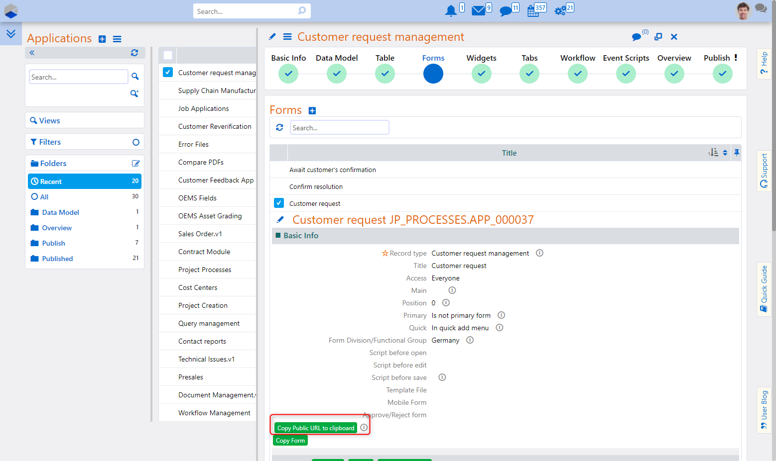 User Fields and User Forms - App Factory - Comidor Platform