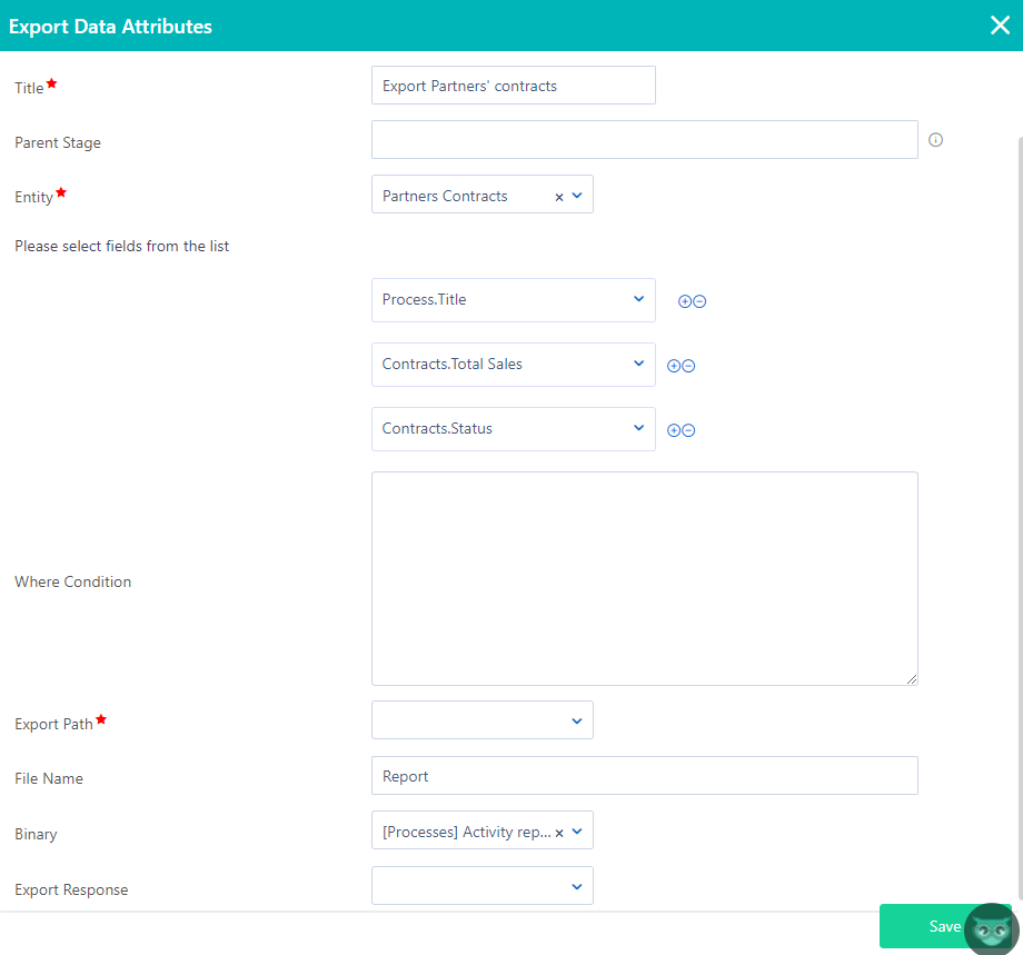 Workflow export data | Comidor Platform