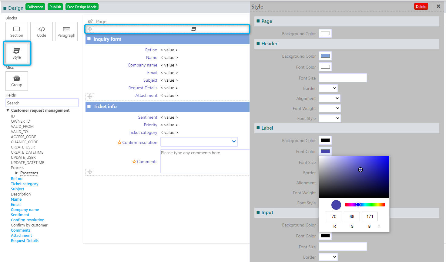 User Fields and User Forms - App Factory - Comidor Platform