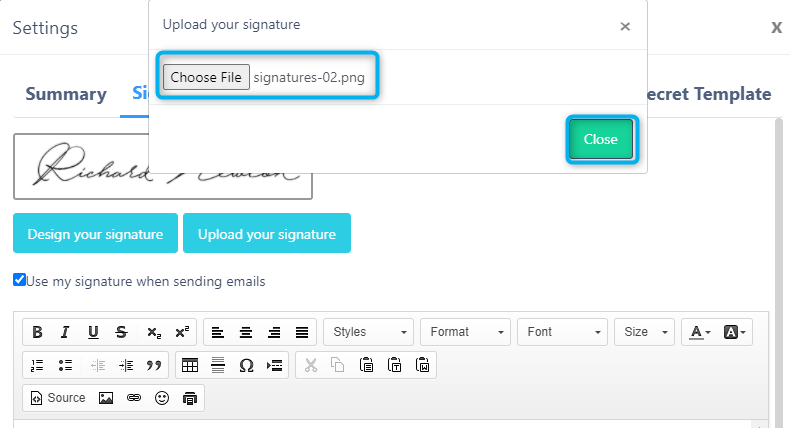 Digital Signature settings | Comidor Platform