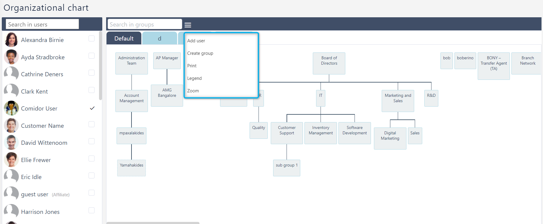 organizational chart v.6.2| Comidor Platform