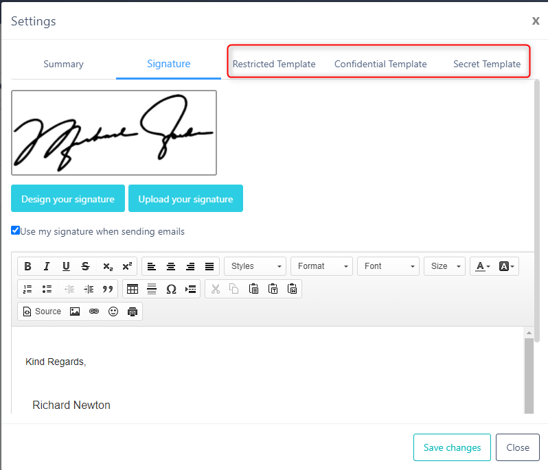setting confidentiality signatures v.6| Comidor Platform