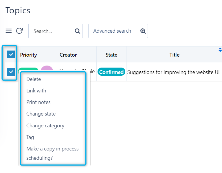 Multiple topics actions v.6.2| Comidor Platform