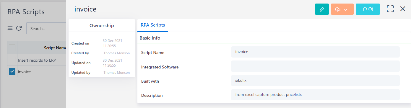 RPA Scripts | Comidor Platform