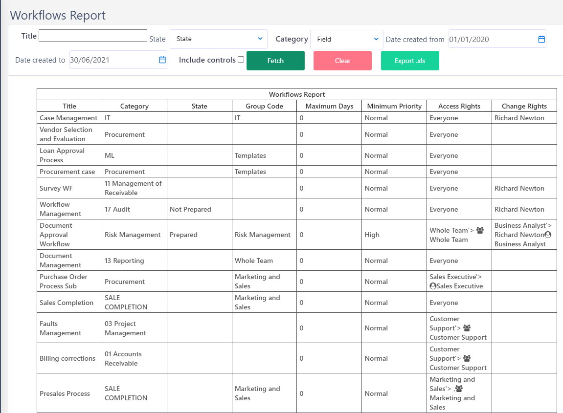Workflows report fetch | Comidor Platform