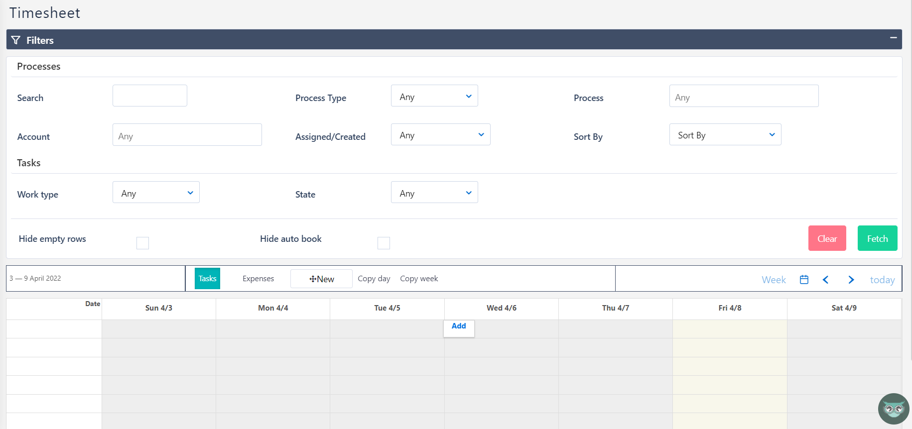 timesheet filters v.6.2| Comidor Platform