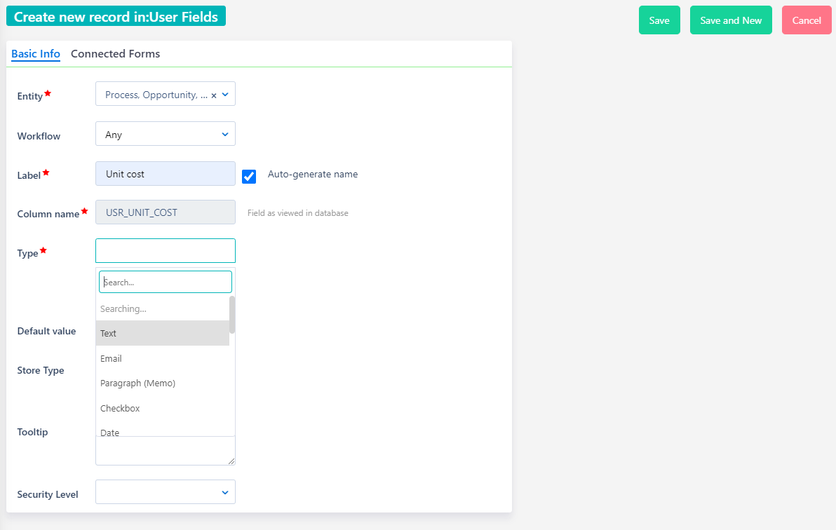 User fields | Comidor Platform