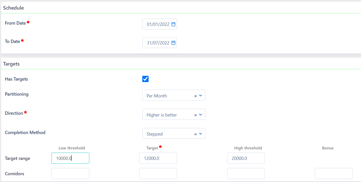 KPIs -schedule &targets v6.2 | Comidor Platform