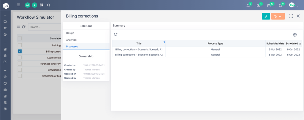 simulation workflow processes | Comidor