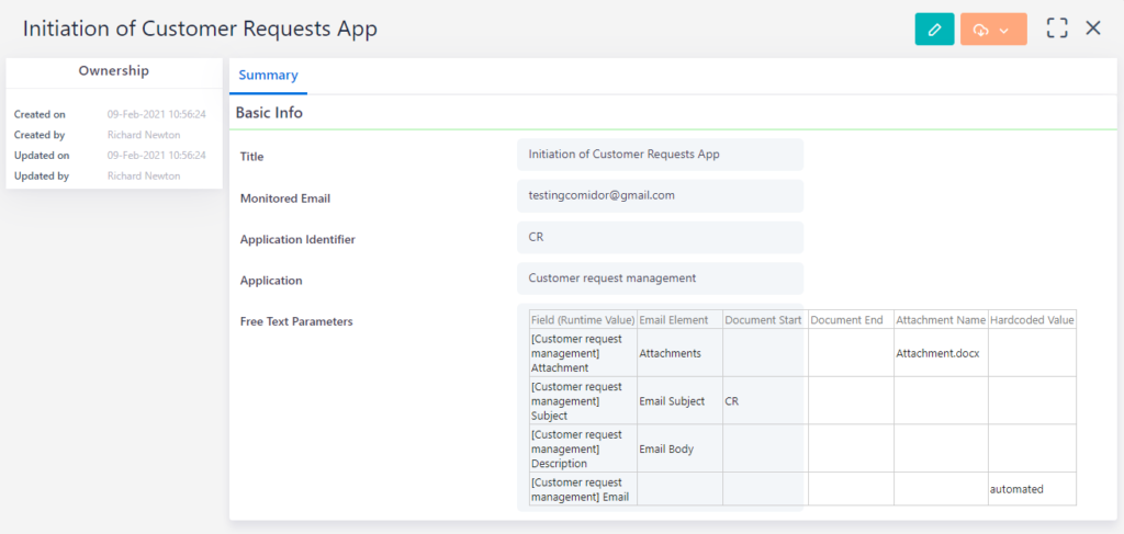 App Initiation from email | Comidor Low-code Platform