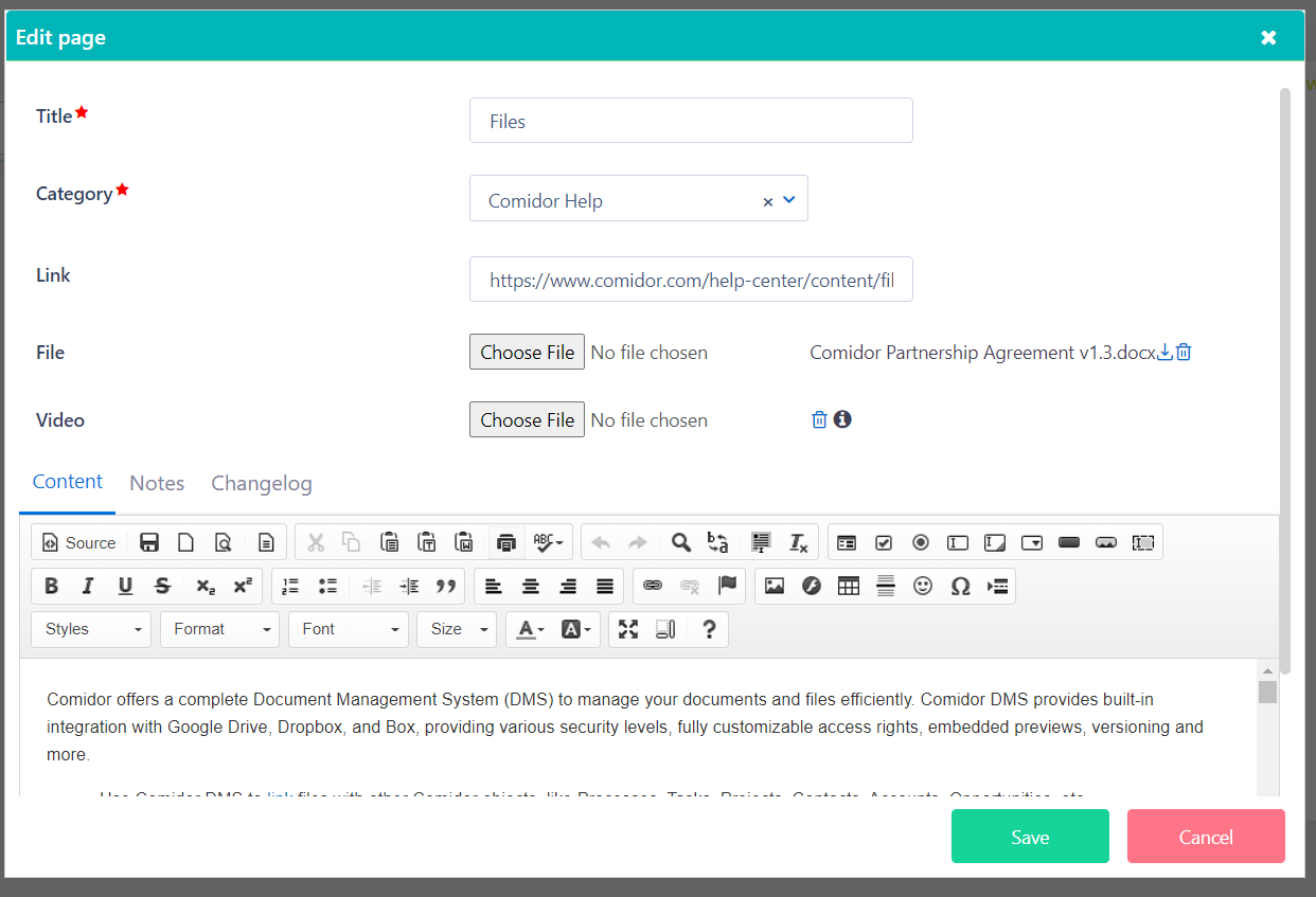 edit page wikis v.6.2| Comidor Platform