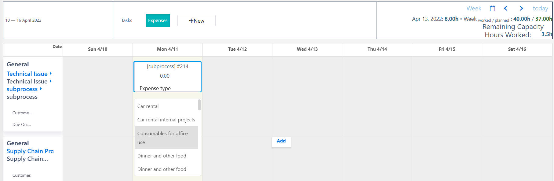 manage an expense in timesheet v.6.2| Comidor Platform