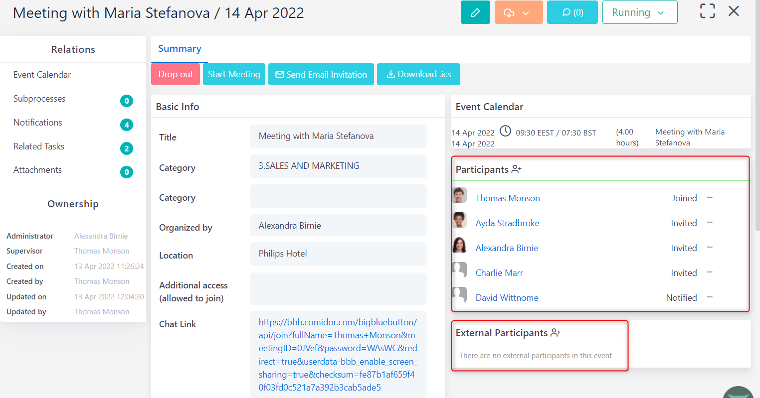 external and internal participants v.6.2 | Comidor Platform