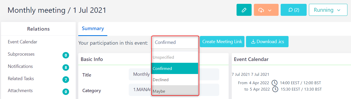 Event participation v.6.2| Comidor Platform