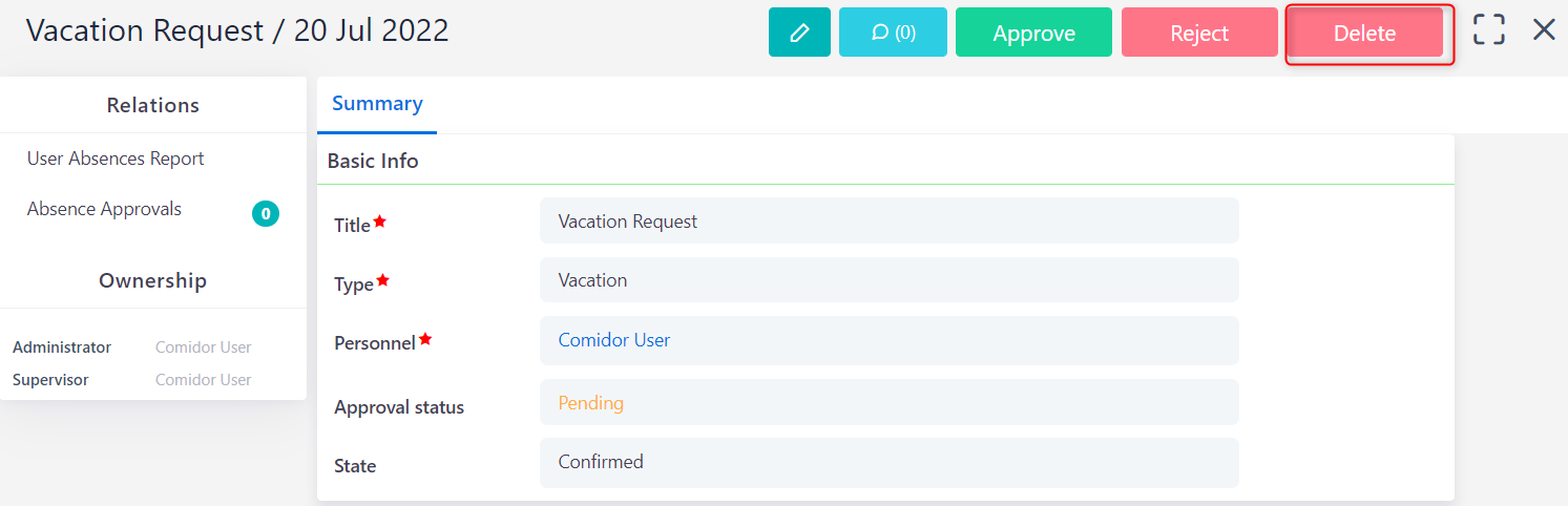 Delete vacation v.6.2| Comidor Platform