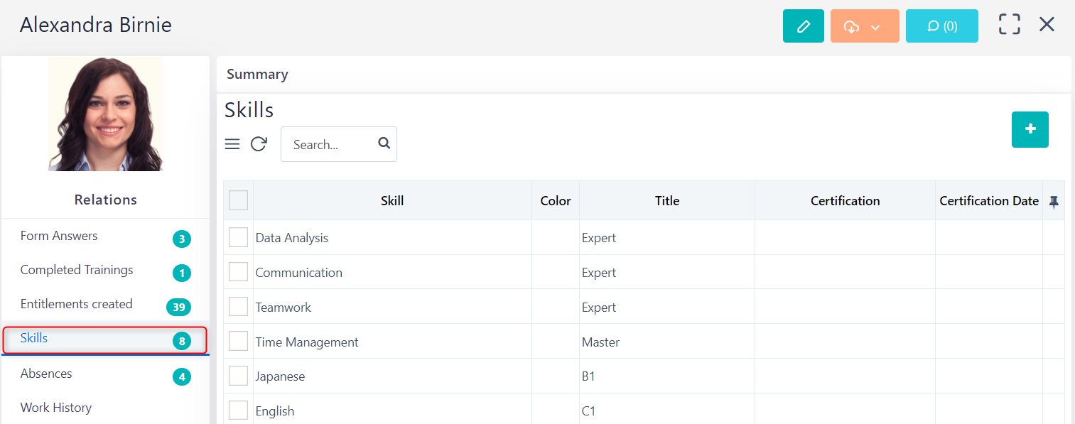 skills - Personnel v.6.2| Comidor Platform