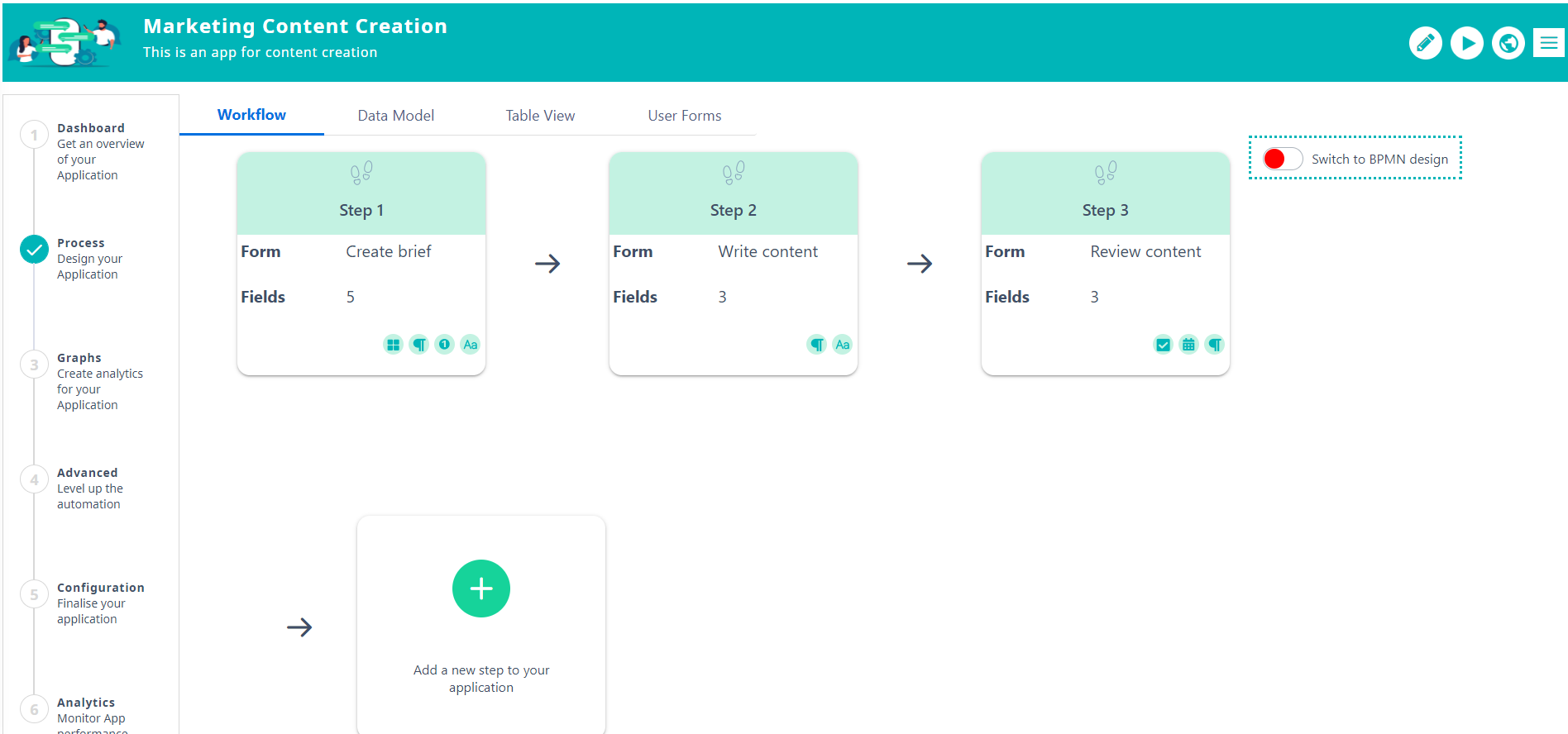 App sequential steps | Comidor Platform