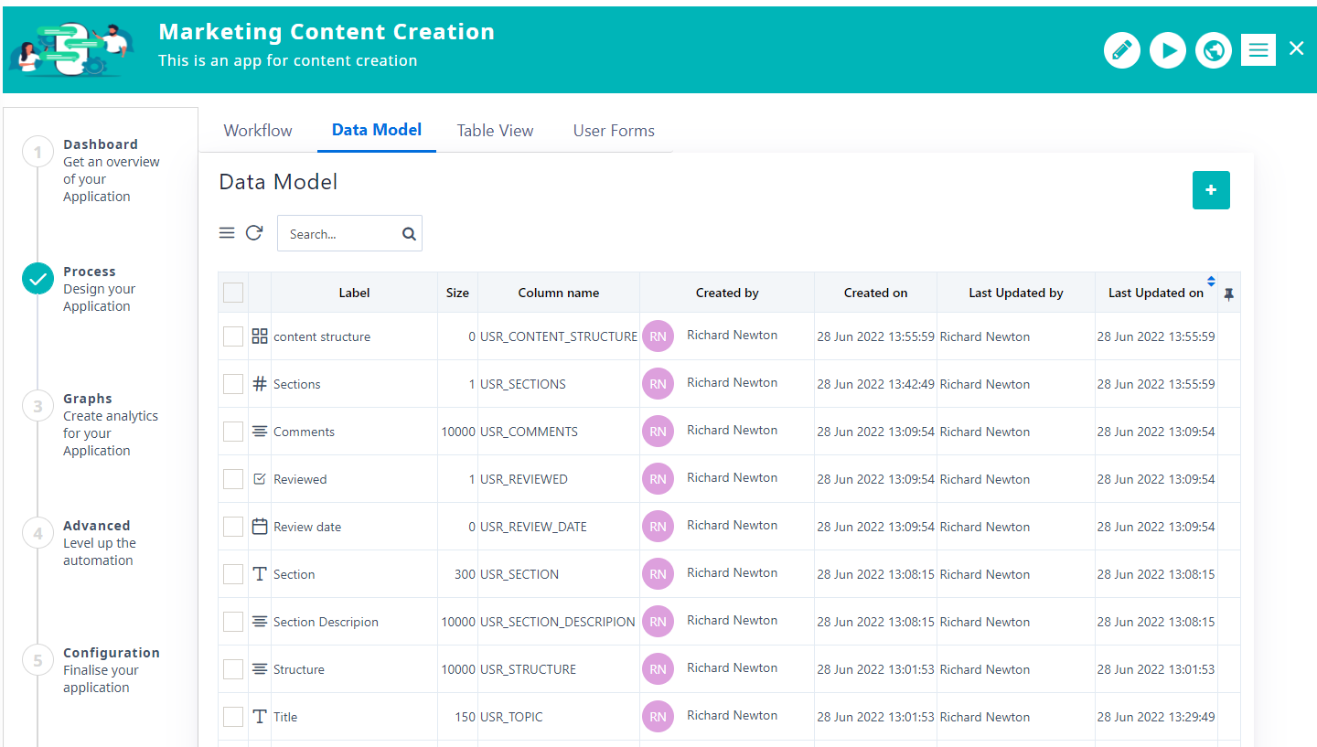 sequential App Data Model | Comidor Platform