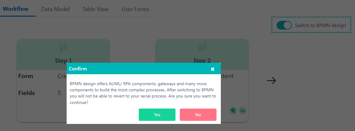 sequential App switch to BPMN | Comidor Platform