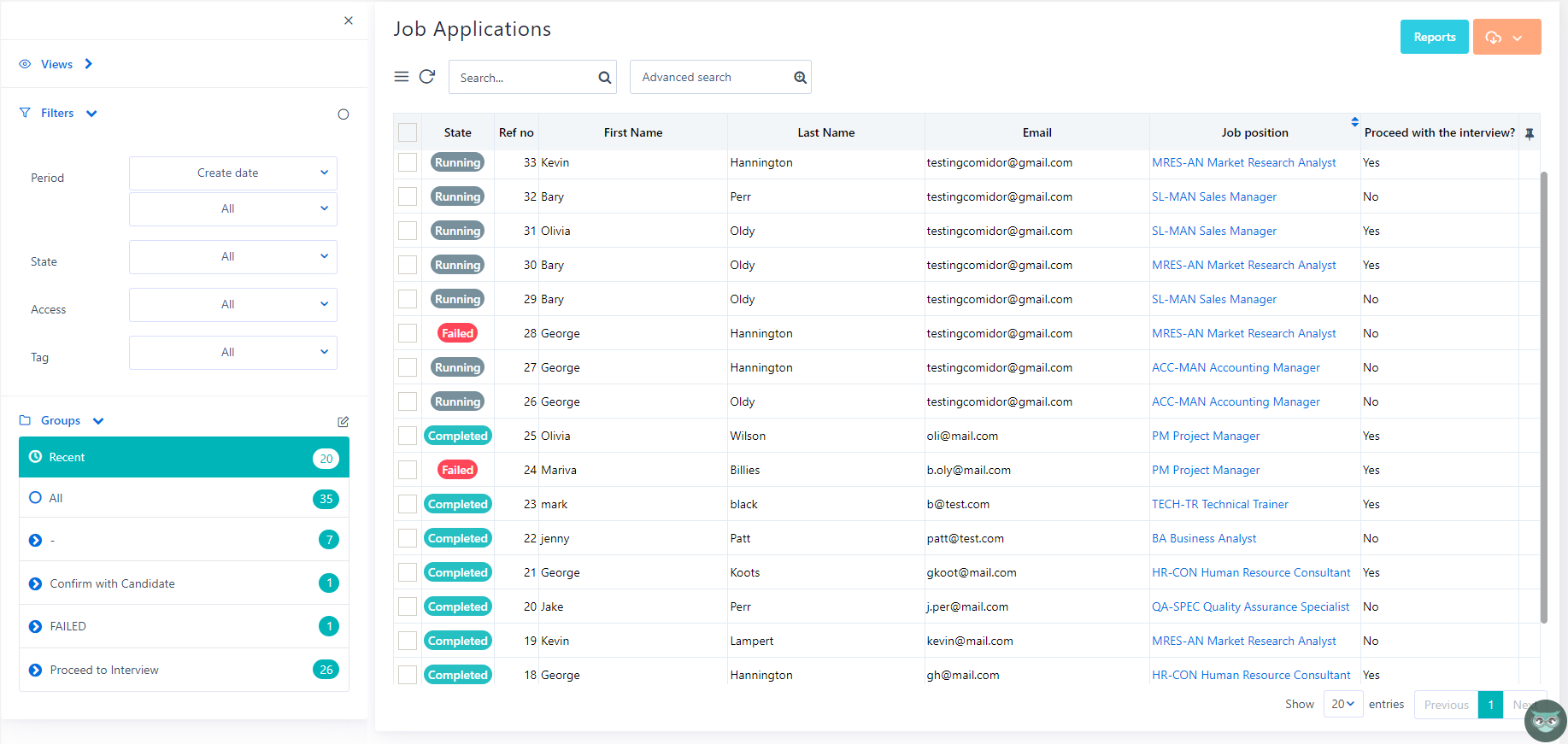 Run App table | Comidor Platform