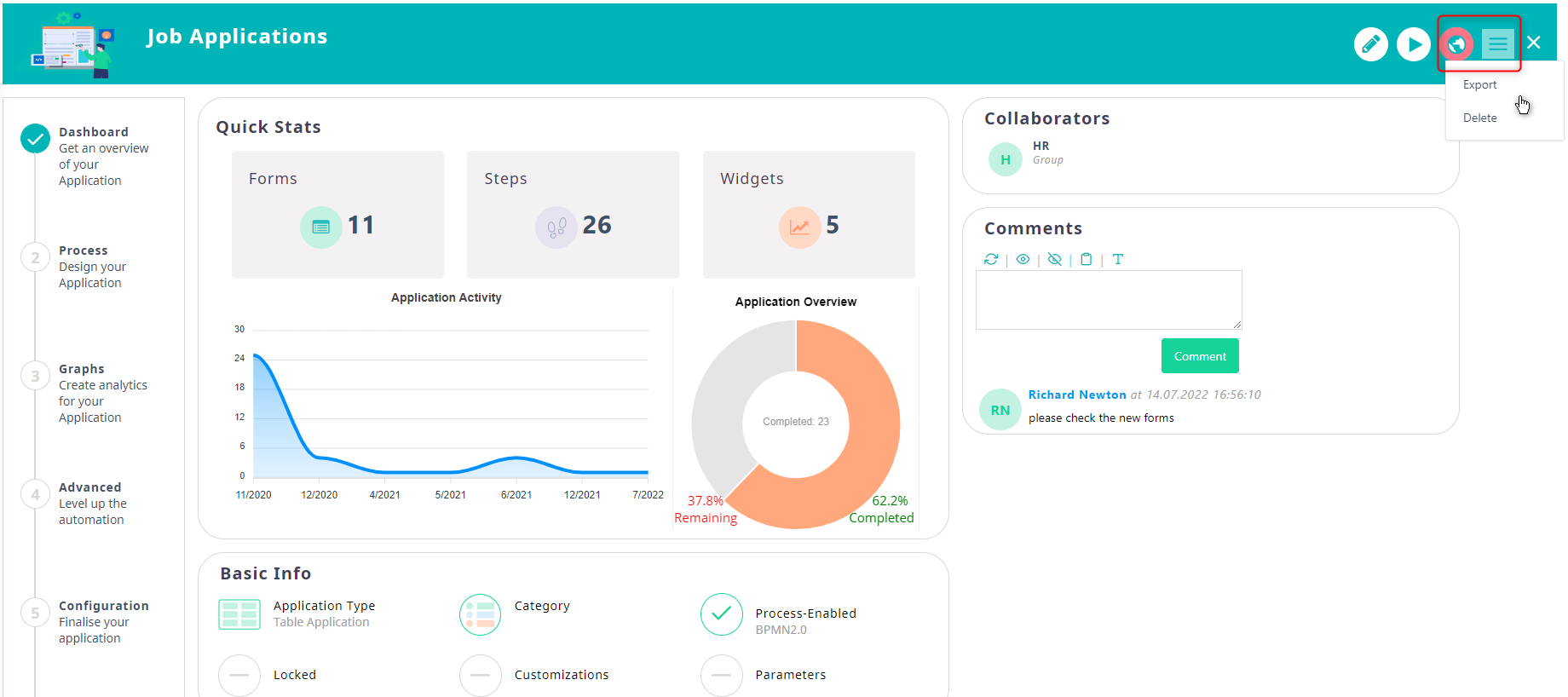 Workflow App Designer delete | Comidor Platform