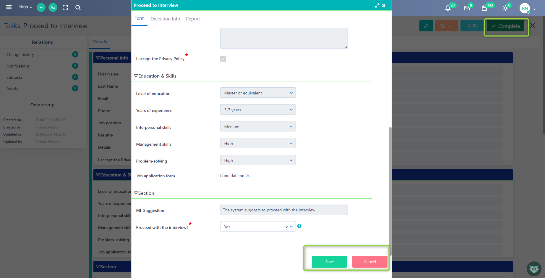 Workflow App run task | Comidor Platform
