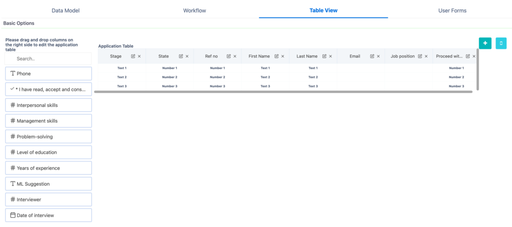 App designer - table view - workflow apps