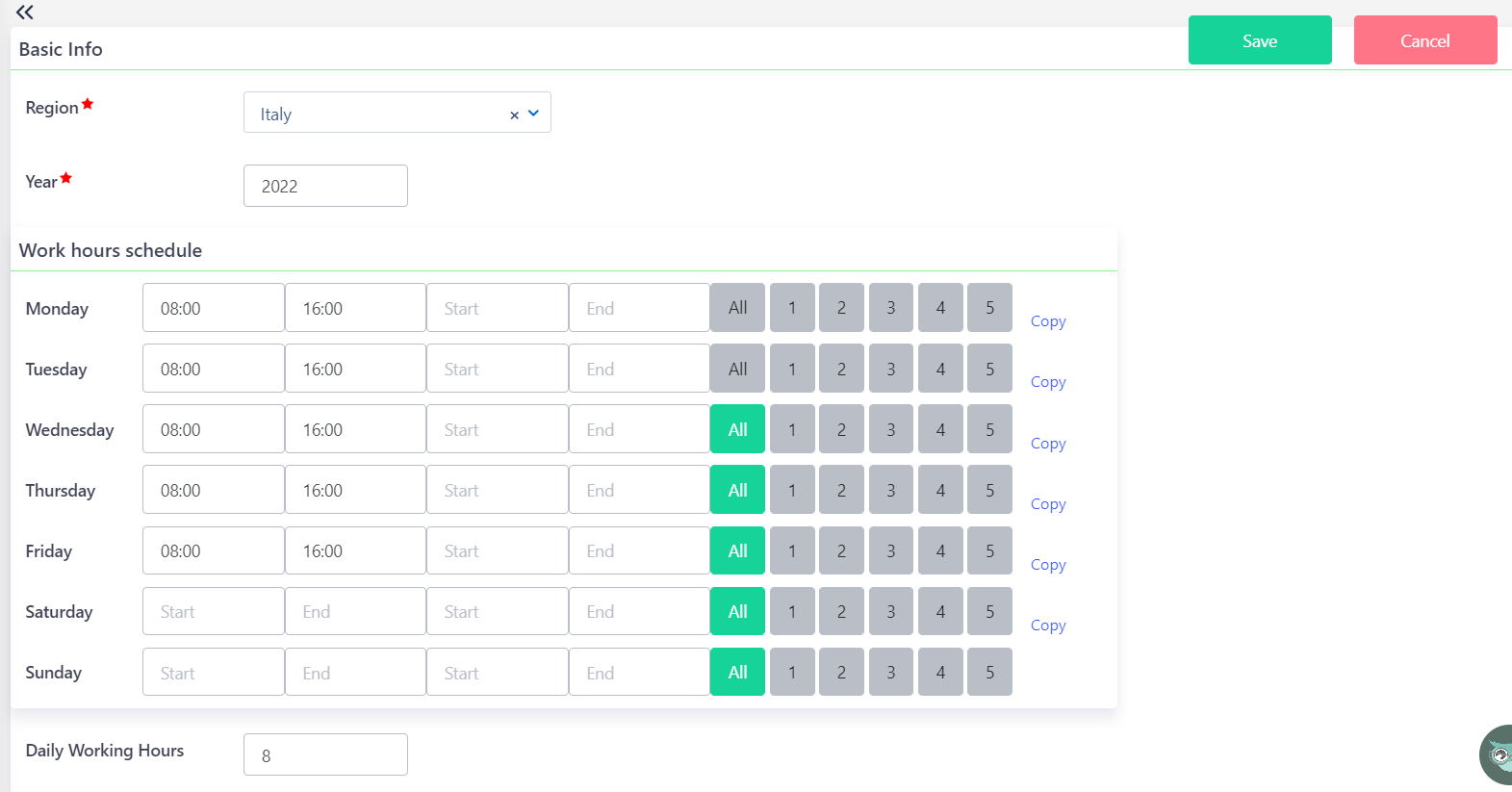 work hours schedule v6.2| Comidor Platform