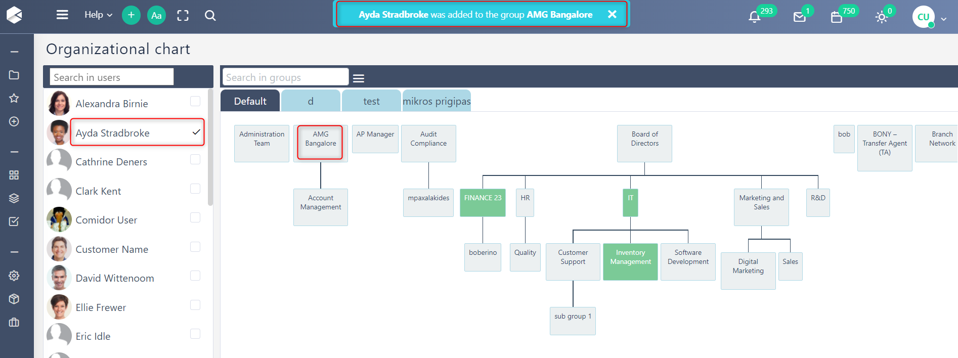 drag and drop org chart v.6.2| Comidor Platform