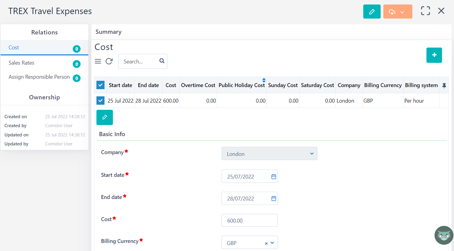 Cost - products& services v.6.2| Comidor Platform