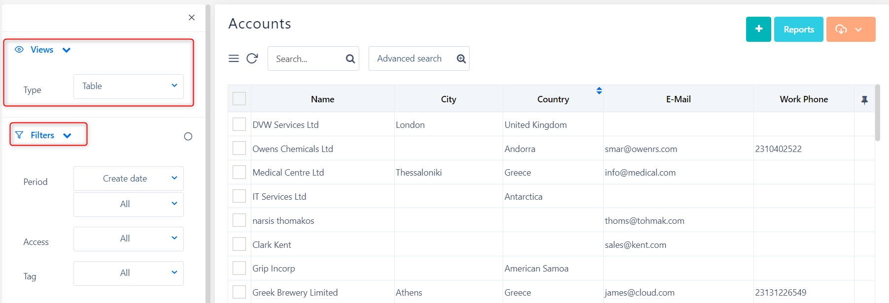 View of accounts v.6.2| Comidor Platform