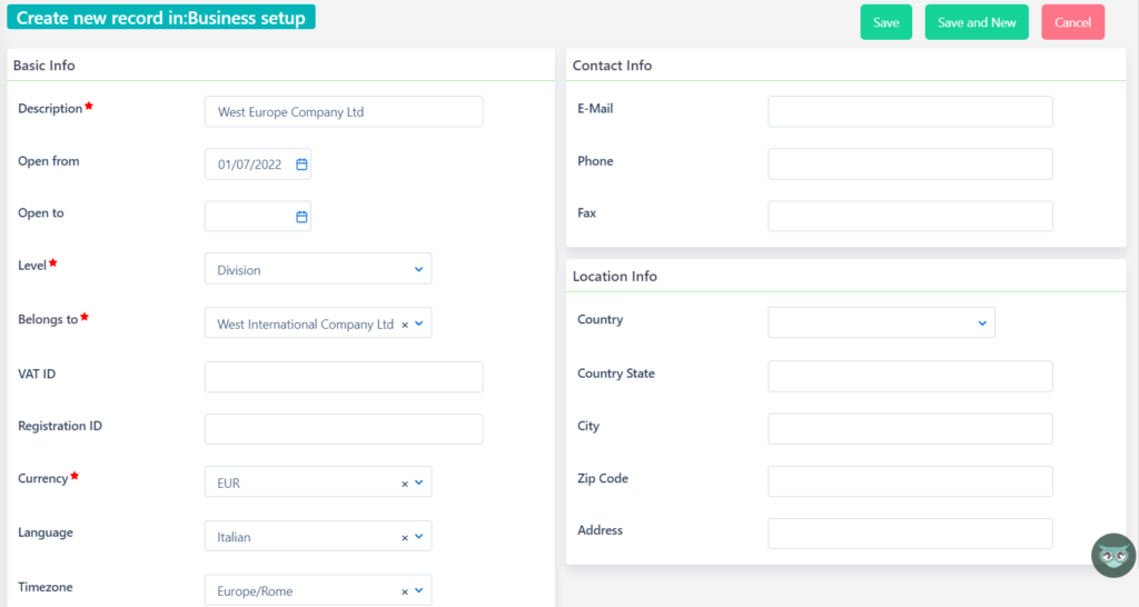 new division V6.2 in business setup | Comidor Platform