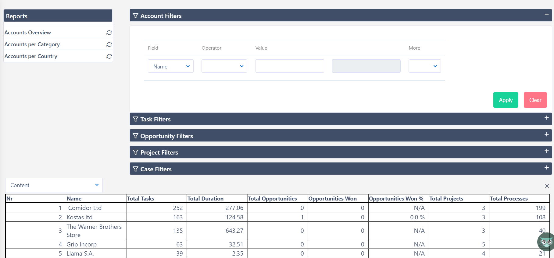 Reports- filters v.6.2| Comidor Platform
