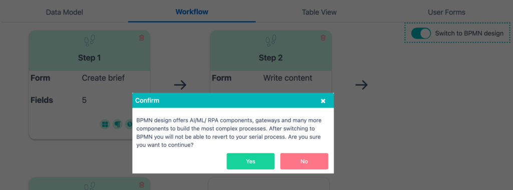 App switch to BPMN | Comidor Platform