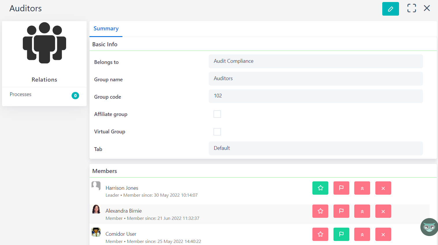 View a group v.6.2| Comidor Platform