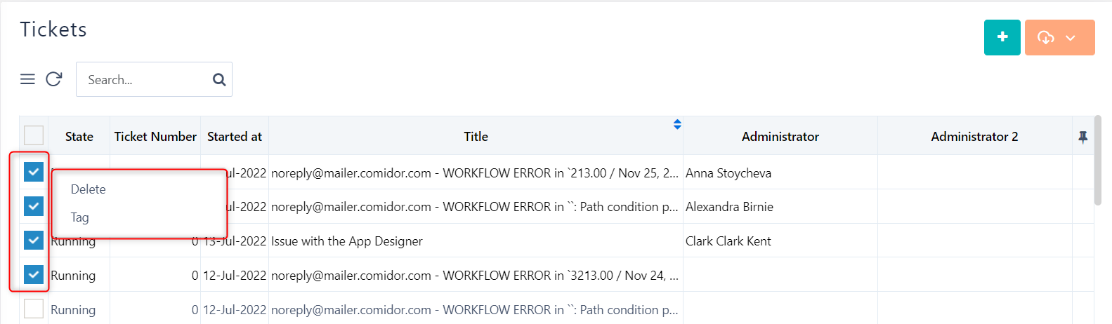 handle multiple tickets v.6.2 | Comidor Platform