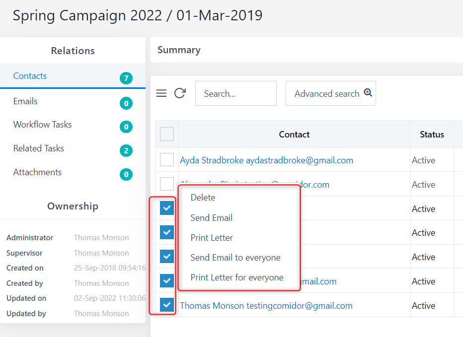 select contacts campaigns V6.2 | Comidor Platform