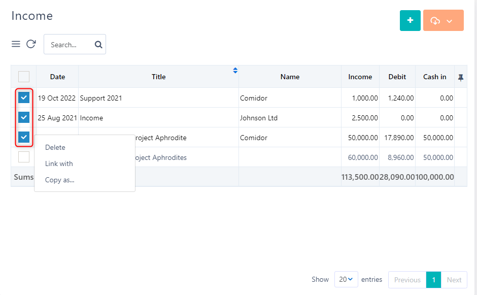 Group of incomes v.6.2. | comidorplatform