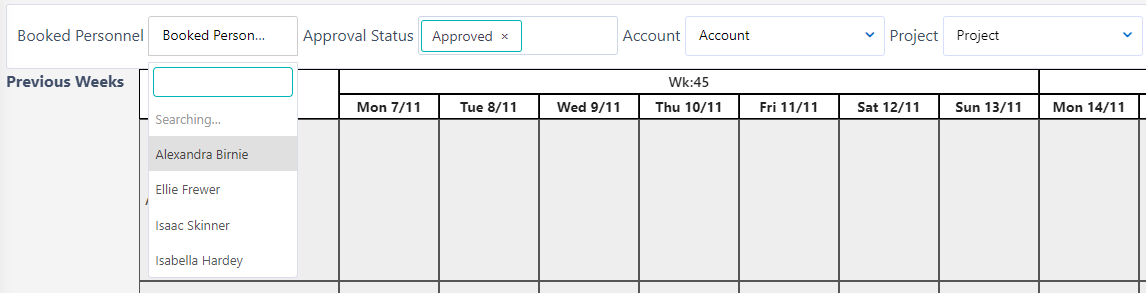 Team planning filters | Comidor Platform