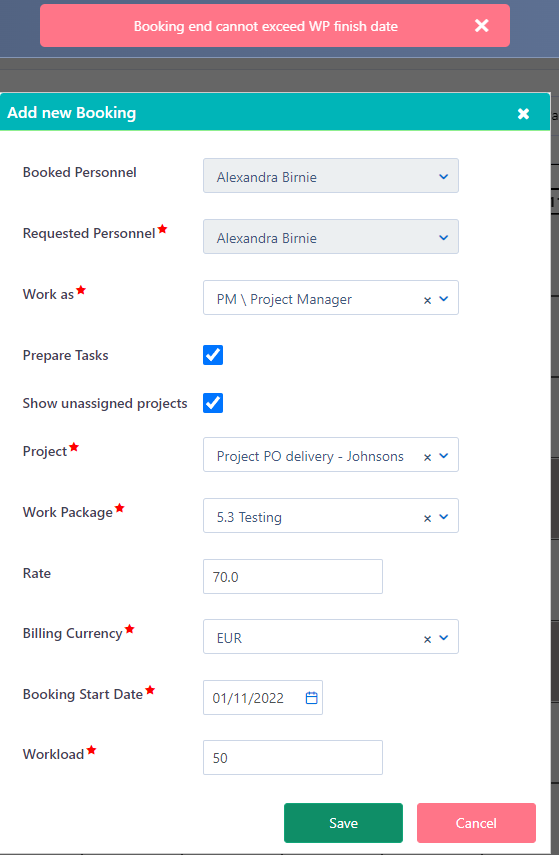 Add Team planning error | Comidor Platform