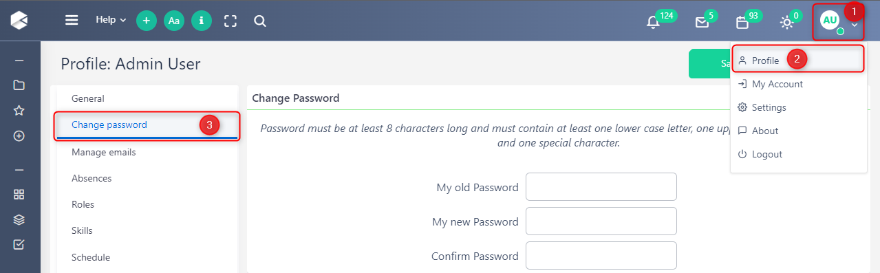 change password | Comidor